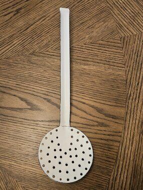 White Enamelware Skimmer Spoon 15" Long Handle 4" Strainer Farmhouse Kitchen